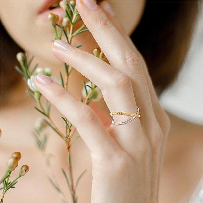 Dos tonos 925 anillo cruzado de plata esterlina ajustable abierto x anillo de compromiso boda brazalete anillos banda dedo envolver anillos joyería de moda minimalista para mujeres