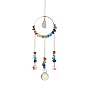 Chakra Gemstone Chips & Brass Ring Pendant Decorations, with Star & Round Glass Charm, for Home Decorations