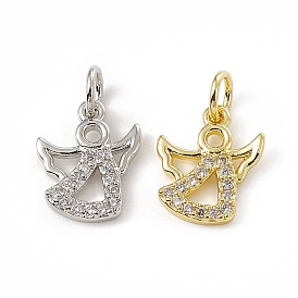 Brass Micro Pave Cubic Zirconia Charms, with Jump Ring, Angel Charm
