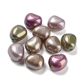 Spray Painted ABS Plastic Beads, Imitation Pearl, Oval, Dyed, AB Color Plated