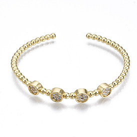 Bracelet manchette perlé boule de zircone cubique, bracelet ouvert en laiton, sans nickel
