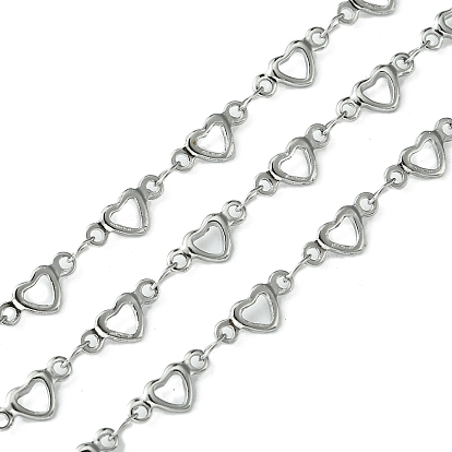 304 Stainless Steel Hollow Heart Link Chains, Unwelded, with Spool