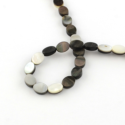 Oval Natural Black Lip Shell Beads Strands, 8x6x2.5~3mm, Hole: 0.5mm, about 49pcs/strand, 15.7 inch