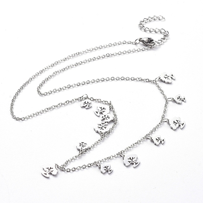 304 Stainless Steel Pendant Bib Necklaces, with Cable Chains and Lobster Claw Clasps, Tree