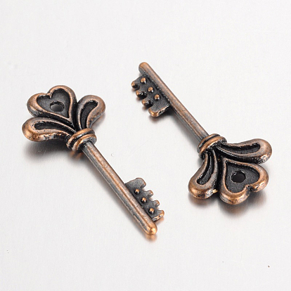 Tibetan Style Alloy Pendants, Cadmium Free & Lead Free, Skeleton Key Pendants, 30x14x4mm, Hole: 1.5mm