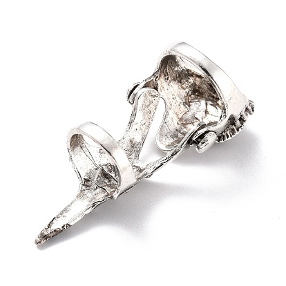 Alloy Rhinestones Finger Rings for Men, Wide Band Rings, Skull, Antique Silver