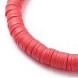 5Pcs 5 Color Handmade Polymer Clay Disc Surfer Stretch Bracelets Set, Word Happy Acrylic Preppy Bracelets for Women