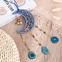 Luna envuelta en alambre con chip de ojo de tigre y lapislázuli natural con adornos colgantes del árbol de la vida, Borla de ágata natural para decoración exterior del hogar.