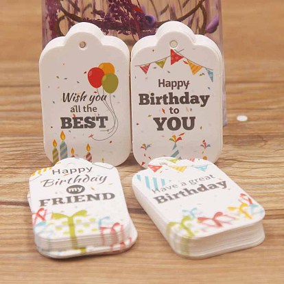 Étiquettes-cadeaux en papier, étiquettes de suspension, pour les arts et l'artisanat, thème d'anniversaire, rectangle avec mot