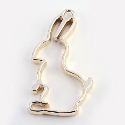 Rack Plating Alloy Rabbit Bunny Open Back Bezel Pendants, For DIY UV Resin, Epoxy Resin, Pressed Flower Jewelry, Cadmium Free & Nickel Free & Lead Free, 43.9x23.5x3.5mm, Hole: 3mm