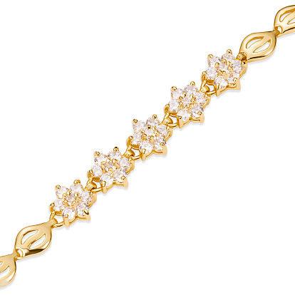 SHEGRACE Vogue Design Real 18K Gold Plated Brass Bracelet, Christmas, with Micro Pave AAA Cubic Zirconia Snowflake, 175mm