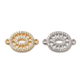 925 Sterling Silver Connector Charms, with Clear Cubic Zirconia, Oval