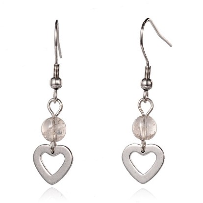 Heart Natural Gemstone Dangle Earrings, with 304 Stainless Steel Earring Hooks, 41mm, Pin: 0.6mm