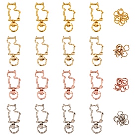 Alloy Swivel Keychain Clasp Findings, with Iron Jump Rings, Cat Shape