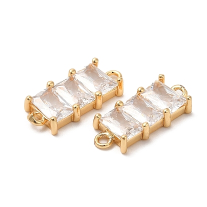 Brass Connector Charms, with Clear Glass, Rectangle Links