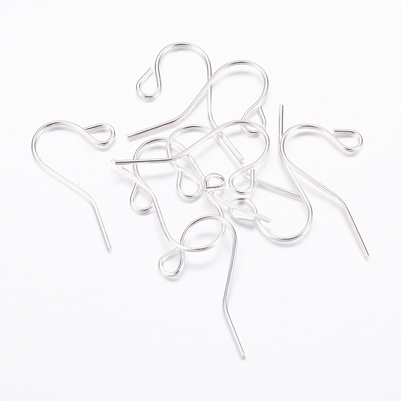 Iron Earring Hooks, Ear Wire, with Horizontal Loop, Silver Color Plated, Lead Free and Nickel Free