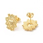 Rack Plating Brass Heart with Leaf Stud Earrings for Women, Cadmium Free & Lead Free