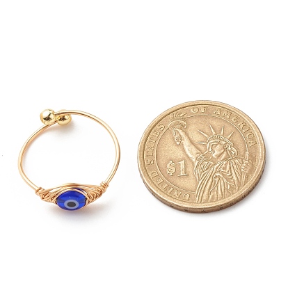 10Pcs 10 Style Resin & Lampwork Evil Eye Beaded Finger Rings, Copper Wire Wrap Jewelry for Women