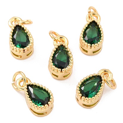Real 18K Gold Plated Brass Inlaid Cubic Zirconia Charms, with Jump Ring, Long-Lasting Plated, Teardrop