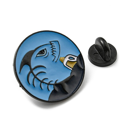 Pin esmaltado con tema de protección del medio ambiente marino, Broche de aleación de zinc negro de electroforesis para ropa de mochila, redondo plano con tiburón/oso/pingüino