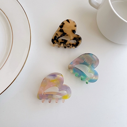 Cellulose Acetate(Resin) Heart Hair Claw Clip, Small Hair Clip for Girls Women