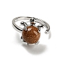 Anillo abierto con forma de tortuga de piedras mixtas naturales y sintéticas, anillo de latón platino