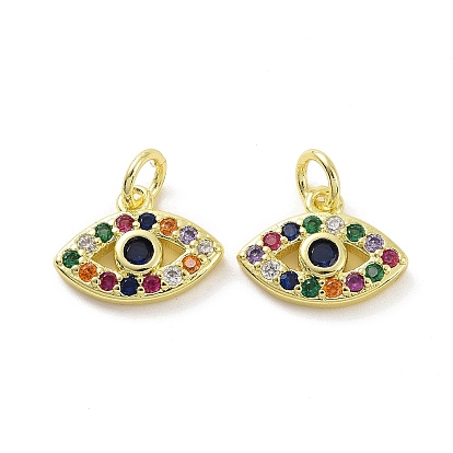 Brass Micro Pave Colorful Cubic Zirconia Charms, with Jump Ring, Eye Charm