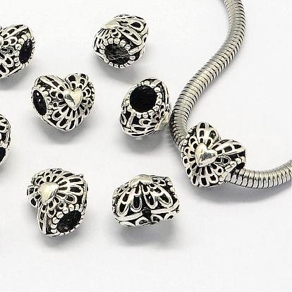 Alloy European Beads, Large Hole Beads, Heart, 11x11x9mm, Hole: 4.5mm