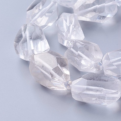 Natural Quartz Crystal Beads Strands, Rock Crystal, Faceted, Polygon