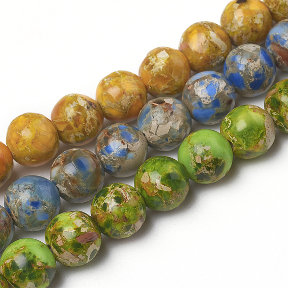 Assembled Synthetic Turquoise and Imperial Jasper Beads Strands, Dyed, Round