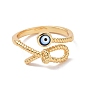 Enamel Evil Eye with Knot Open Cuff Ring with Clear Cubic Zirconia, Real 18K Gold Plated Brass Jewelry for Women, Cadmium Free & Lead Free
