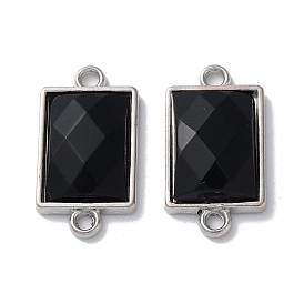 Alloy Pave Glass Connector Charms, Lead Free & Cadmium Free, Black Faceted Rectangle Links