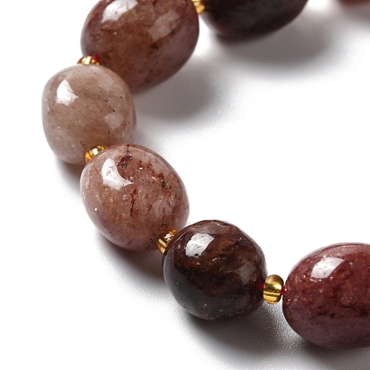 Perlas de cuarzo natural de fresa hebras, oval