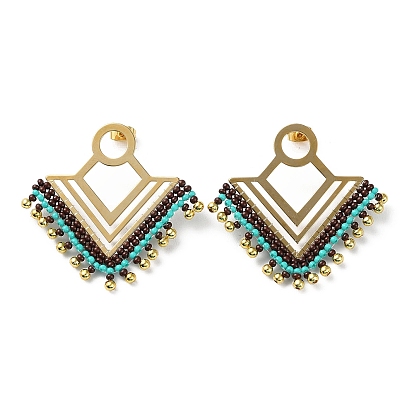 Boucles d'oreilles pendantes en forme de triangle en perles de verre tissé et de laiton avec placage sous vide 304 épingles en acier inoxydable