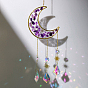 Natural Gemstone Chips Moon Pendant Decoration, Hanging Suncatchers, with Glass Teardrop Charm, for Home Garden Decoration