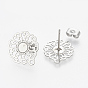 304 Stainless Steel Stud Earring Findings, with Loop, Flower