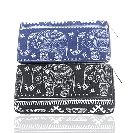Elephant Print Canvas Cloth Clutch Bags, Zipper Change Wallets Purse, Rectangle