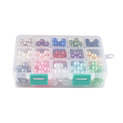 15 Colors ABS Plastic Imitation Pearl Beads, No Hole/Undrilled, Round