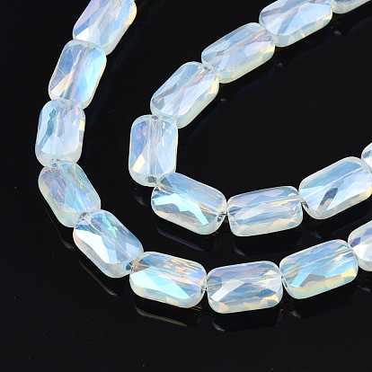 Electroplate Glass Beads Strands, Imitation Jade Beads, AB Color Plated, Faceted, Rectangle