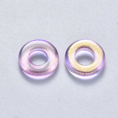Perles de verre peintes par pulvérisation transparent, avec de la poudre de paillettes, anneau