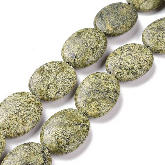 Perles en pierre serpentine naturelle / dentelle verte, ovale