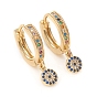 Brass Micro Pave Cubic Zirconia Huggie Hoop Earrings, Long-Lasting Plated, Flat Round, Colorful