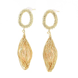 Natural Pearl Twist Teardrop Dangle Studs Earrings, Brass Wire Wrap Earrings for Women