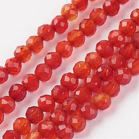 Natural Carnelian Bead Strand, Round, Faceted, Dyed & Heated