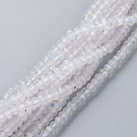 Natural Rainbow Moonstone Beads Strands, Flat Round, Faceted