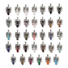 Gemstone Pointed Pendants, Faceted Bullet Charms, with Rack Plating Platinum Tone Alloy Dragon Findings, Cadmium Free & Lead Free