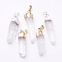 Natural Quartz Crystal Pendants, Rock Crystal, with Brass Findings, Nugget, 30~75x5~15mm, Hole: 8x5mm