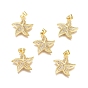 Brass Micro Pave Clear Cubic Zirconia Pendants, Long-Lasting Plated, Starfish/Sea Stars, Clear
