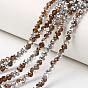 Electroplate Transparent Glass Beads Strands, Half Silver Plated, Faceted, Rondelle