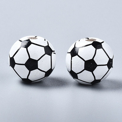 Perles européennes en bois naturel peint, Perles avec un grand trou   , imprimé, football américain